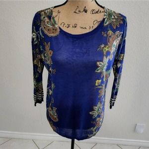 LOFT paisley and‎ royal blue slightly sheer sweater size XS NEW!!!